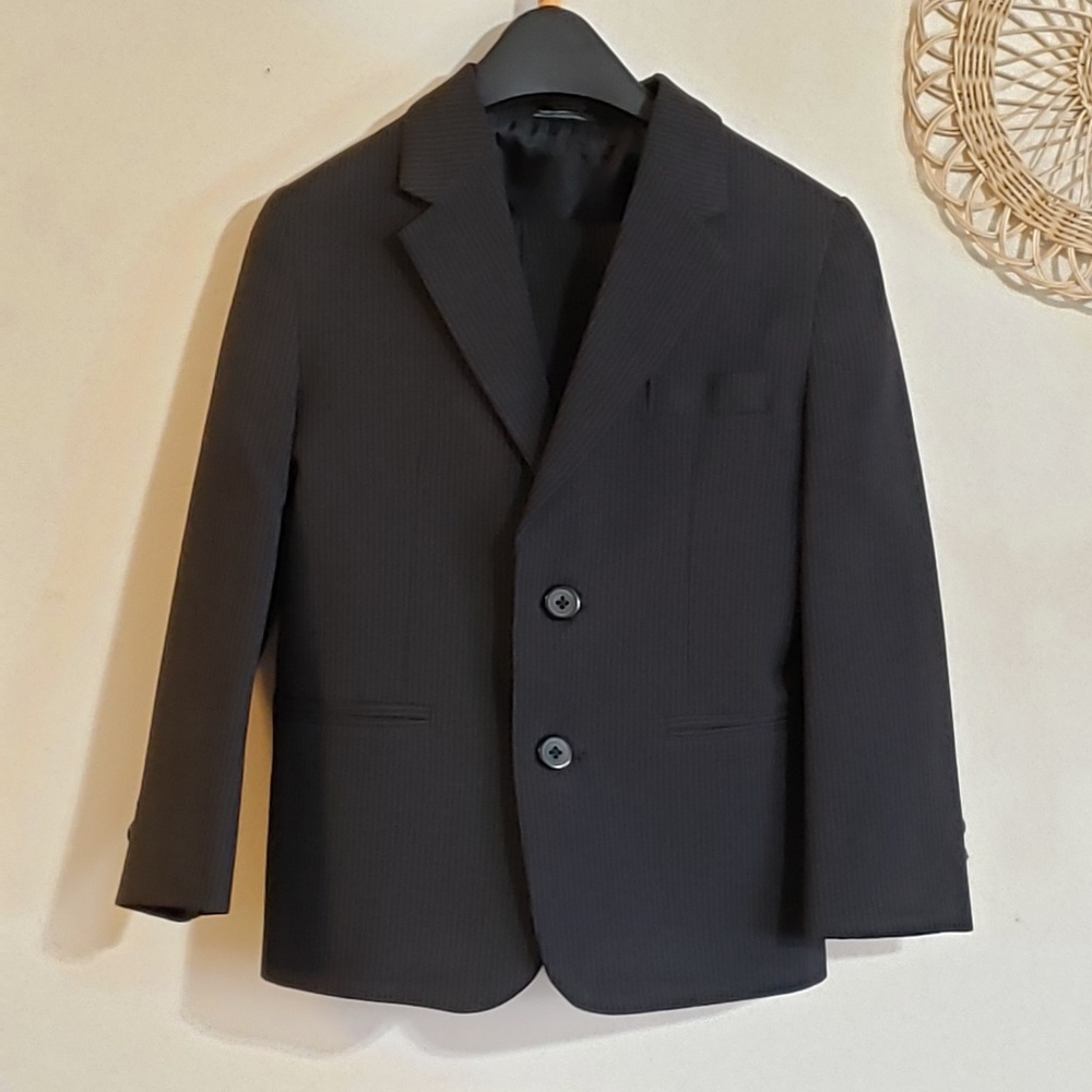 Boys Black and White Pinstriped Suit
